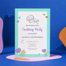 Kids Cooking Baking Birthday Party Invitation 