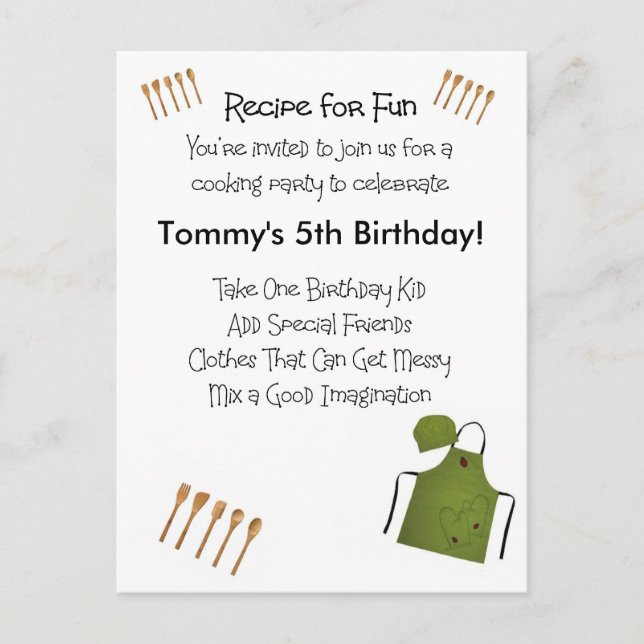 Kids Cooking Theme Invitation Postcards (Front)
