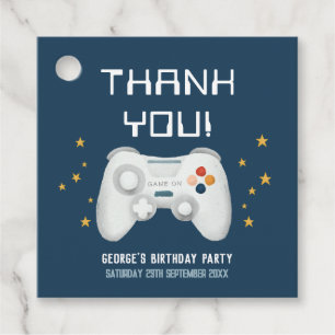 Kids Cool Blue Gaming Thank You Boys Birthday Favour Tags