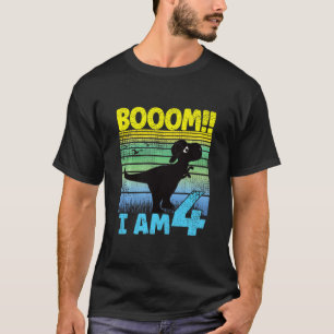 Kids Cool Dino Birthday 4 Years Old Birthday Boom T-Shirt
