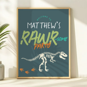 Kids Cool Dinosaur Dig Boys Birthday Welcome Sign