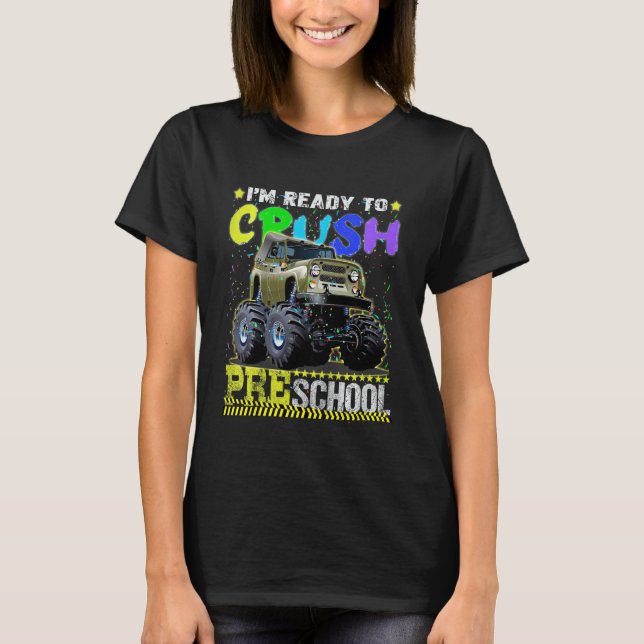 Kids Cool Monster Truck Preschool Back To School F T-Shirt (Front)