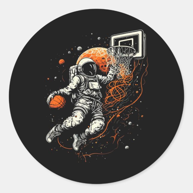 Kids Cool Space Basketball with Astronaut Classic Round Sticker (Front)