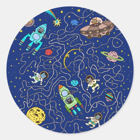 Kids Cosmos Astronaut Space Cartoon Pattern Classic Round Sticker Zazzle Com Au