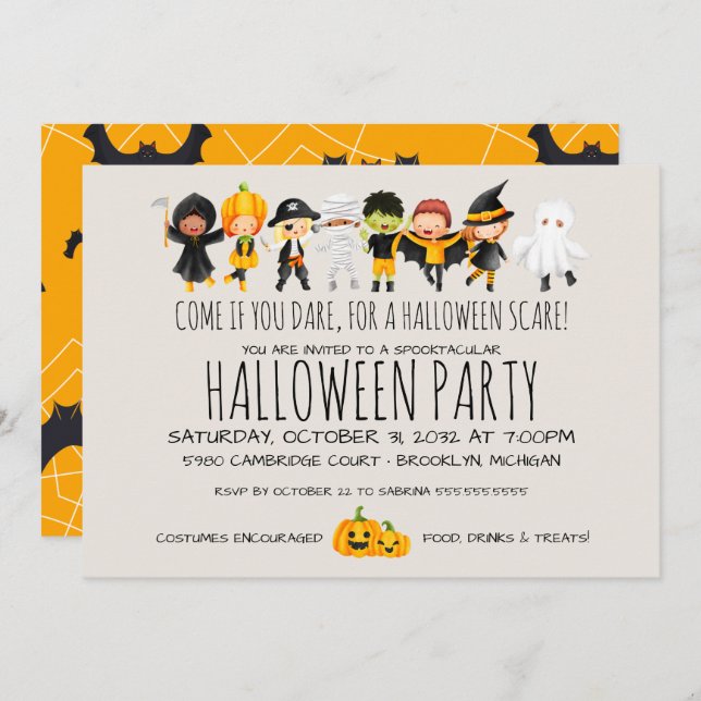 Kids Costume Party Friendly Halloween Celebration  Invitation (Front/Back)