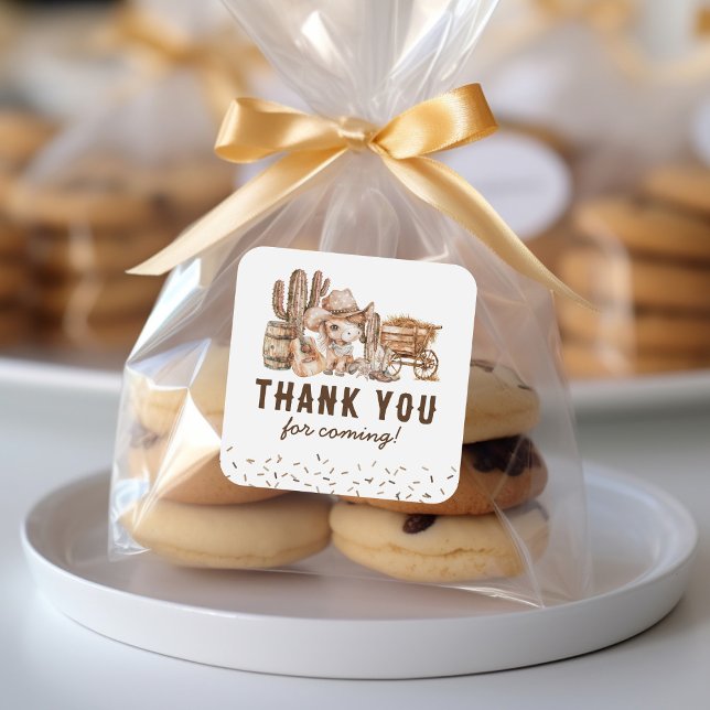 Kids Cowboy Birthday Favour Square Sticker (Creator Uploaded)