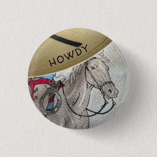 Kids cowboy theme ride a horse pony 3 cm round badge