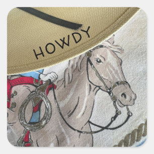 Kids cowboy theme ride a horse pony square sticker