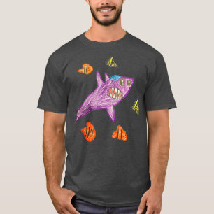 Kids Crayon Coloured Shark and Fish T-Shirt