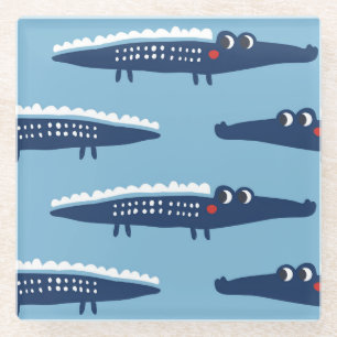 Kids Crocodile Pattern: Summer Playfulness. Glass Coaster