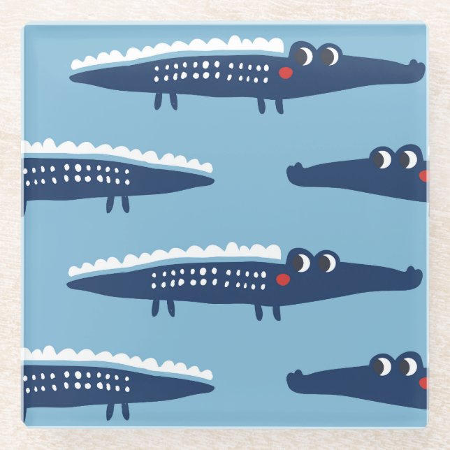 Kids Crocodile Pattern: Summer Playfulness. Glass Coaster (Front)