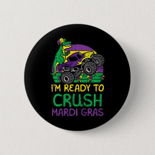 Kids Crush Mardi Gras Dino Monster Truck Funny Tod 6 Cm Round Badge