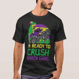 Kids Crush Mardi Gras Dino Monster Truck Funny Tod T-Shirt