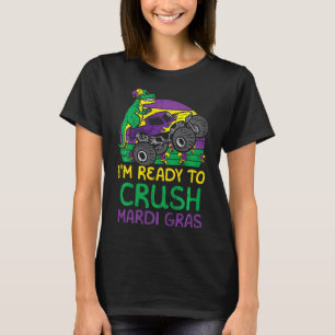 Kids Crush Mardi Gras Dino Monster Truck Funny Tod T-Shirt