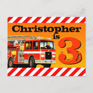 Kid's Custom 3rd Birthday Red Fire Truck Postcard