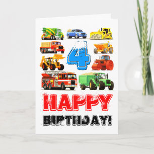 Kid's Custom 4th Birthday Construction Truck Card