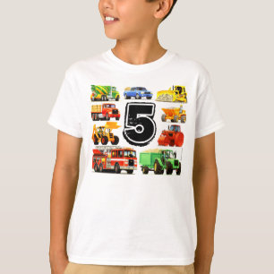 Kids Custom Age Construction Trucks 5th Birthday T-Shirt