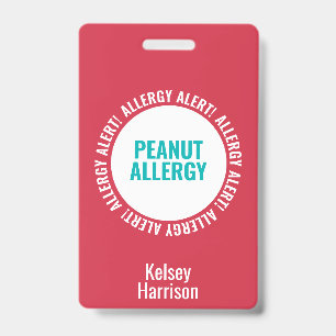 Kids Custom Allergy Alert School Daycare Bag Tag ID Badge