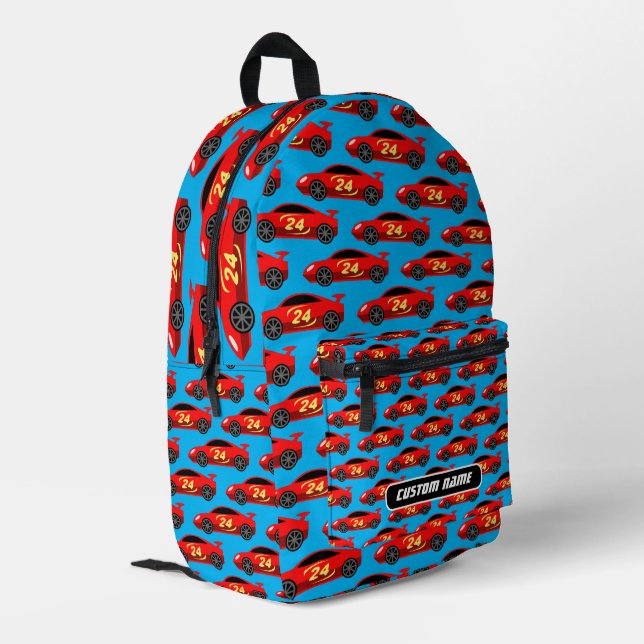 Kid's custom backpack with cool race car pattern (Back Corner Left)