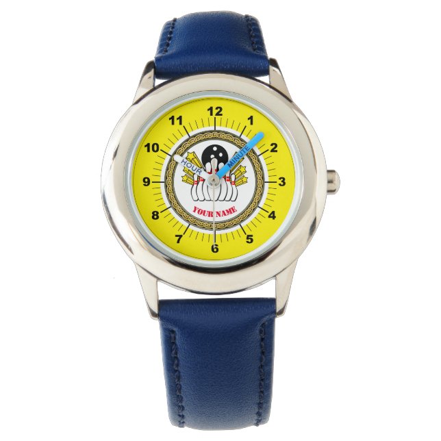 Kid's Custom Bowling (add name)Leather Strap Watch (Front)