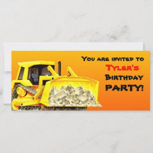 Kids Custom Bulldozer Party Invitation