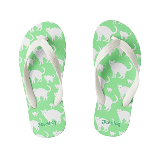 Kids Custom Cat Flip Flops with White Kitties (Footbed)