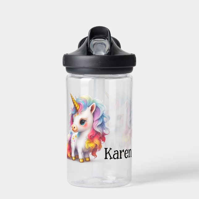 Kids Custom Colourful Golden Unicorn  Water Bottle (Front)