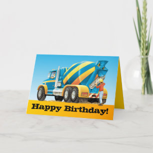 Kids Custom Concrete Mixer Truck Happy Birthday Card