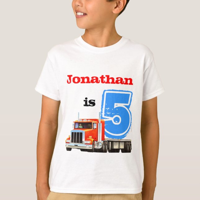 Kids Custom Construction Truck 5th Birthday T-Shirt (Front)