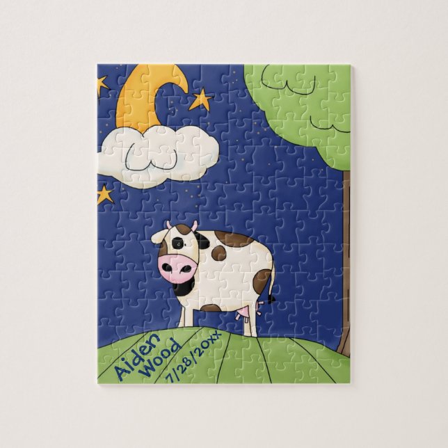 Kids Custom Cow Over The Moon Puzzle (Vertical)