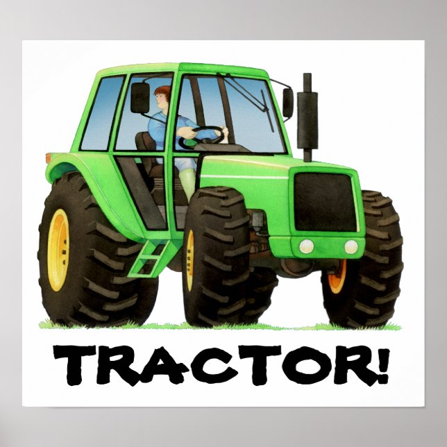 Kids Custom Green Tractor Poster (Front)