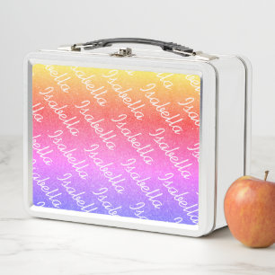 Kid's custom lunch box with rainbow colour glitter