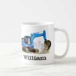 Kid's Custom Name Blue Digger Excavator Coffee Mug<br><div class="desc">Custom Name Blue Digger mug. Looking for a special digger birthday gift? Brilliant for a digger or construction themed kid's party. Kids love diggers and building. They make great truck or construction birthday party favours. More great digger and excavator birthday and truck gifts from TruckStore. Custom Construction Digger Coffee Mugs!...</div>