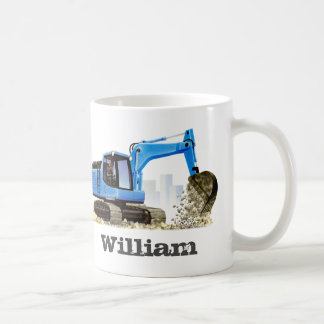 Kid's Custom Name Blue Digger Excavator Coffee Mug