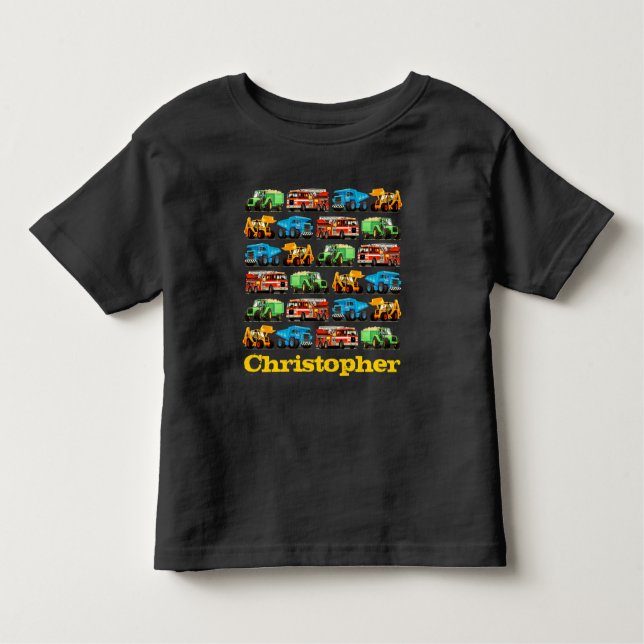 Kids Custom Name Construction Truck Pattern Toddler T-Shirt (Front)