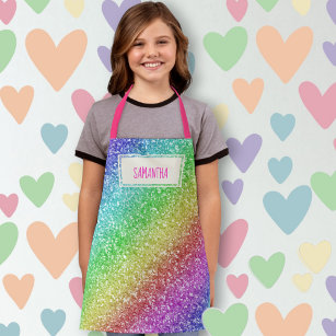 Kids Custom name Rainbow glitter aprons