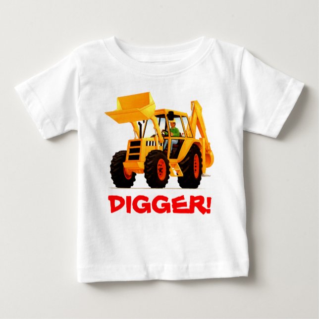Kid's Custom Name Yellow Digger Baby T-Shirt (Front)