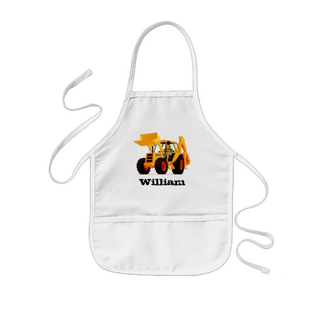 Kid's Custom Name Yellow Digger Kids Apron (Front)