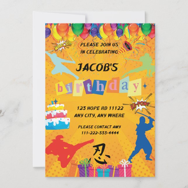 Kids Custom Ninja Birthday Party Invitation  (Front)