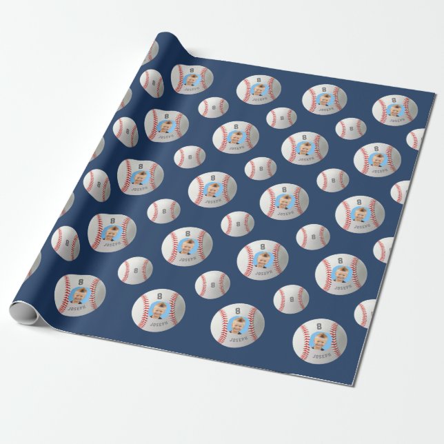 Kids Custom Photo Baseball Wrapping Paper (Unrolled)