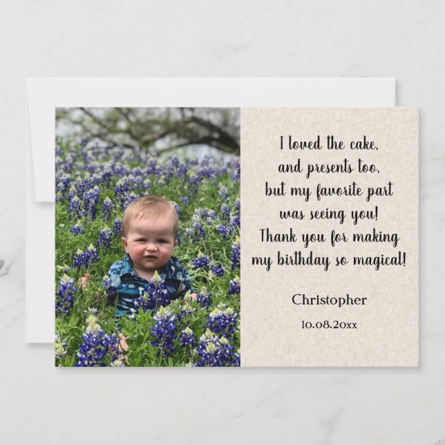 Kids Custom Photo Birthday Flat Thank You Card (Front)