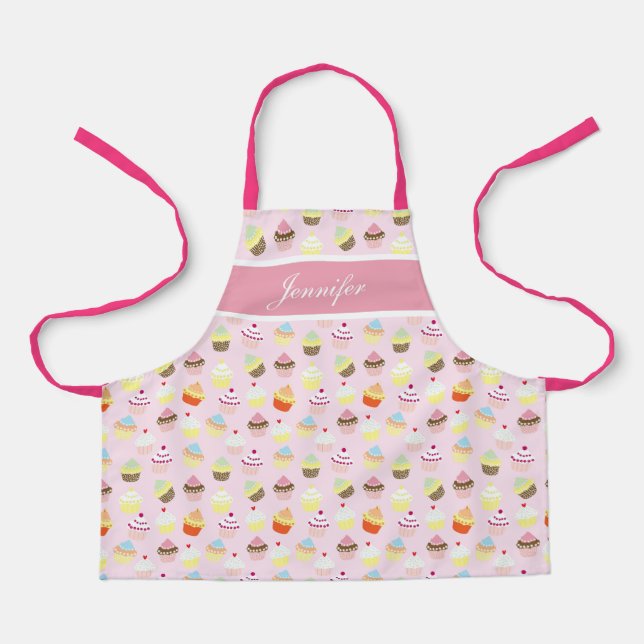 Kid's Custom Pink Cupcake Girly Girl's Apron (Front)