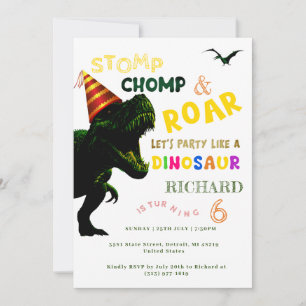 Kids Custom T Rex Dinosaur Theme Birthday Party Invitation