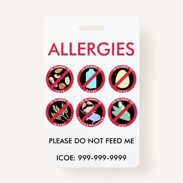 Kids Custom Top 8 Allergen Allergy Symbol Alert ID Badge (Front)