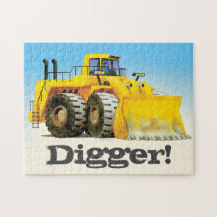 Kid's Custom Yellow Construction Digger Jigsaw Puzzle