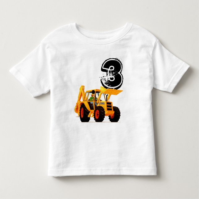 Kid's Custom Yellow Digger 3rd Birthday Toddler T-Shirt (Front)
