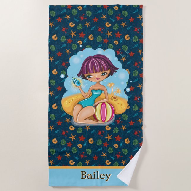 Kids Customised Beachy Beach Towel  (Front)