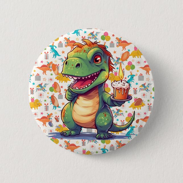 Kids Customised Dino Birthday  6 Cm Round Badge (Front)