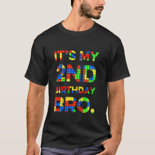 Kids Cute 2nd Birthday  2 Years Old Block Building T-Shirt