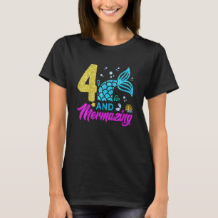 Kids Cute 4 Years Old And Mermazing Mermaid 4th Bi T-Shirt